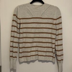 Banana Republic Cream and Brown Striped Crewneck Sweater